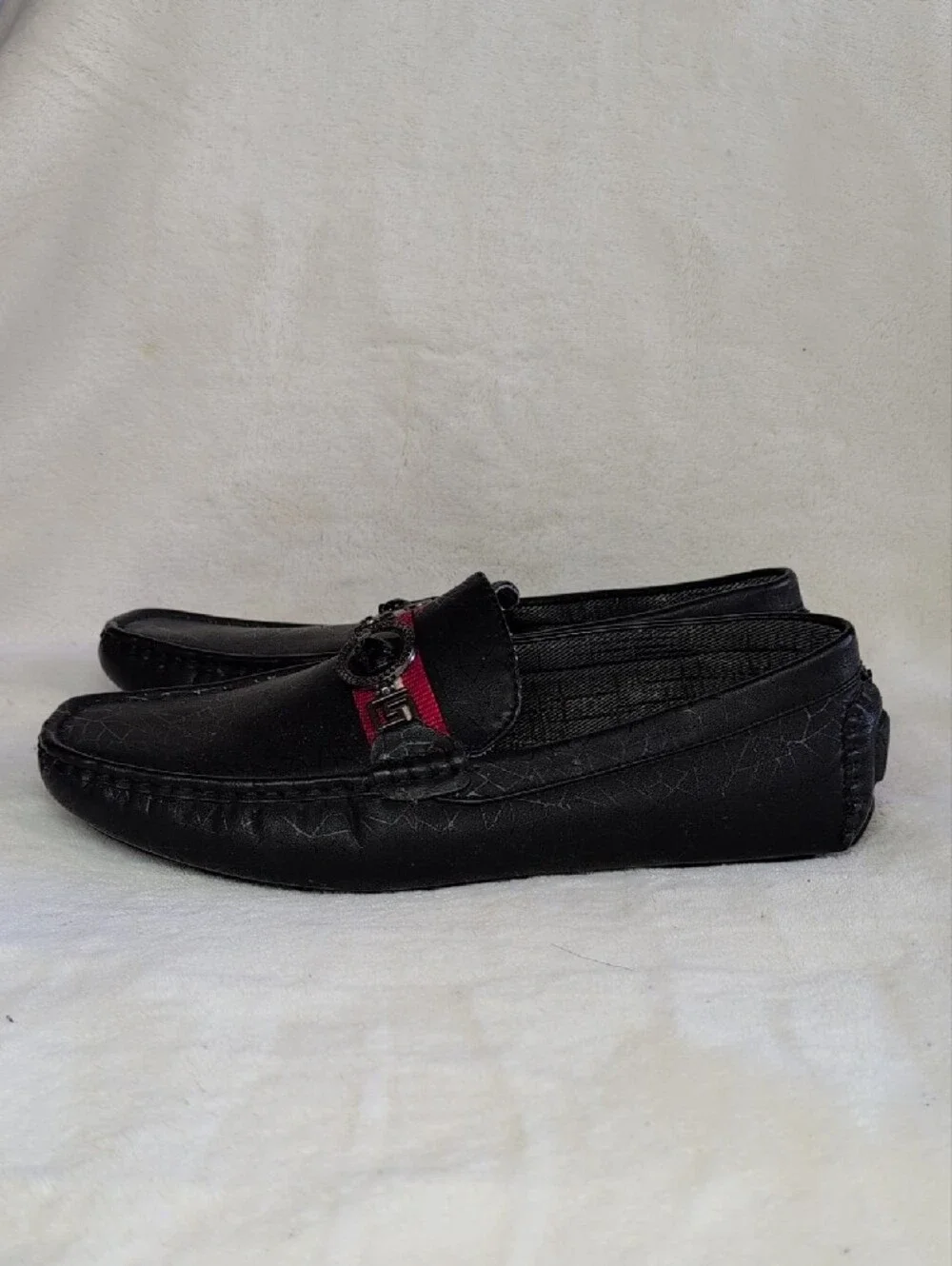 Platini Men's Black Slip-On Loafers with Red Accent